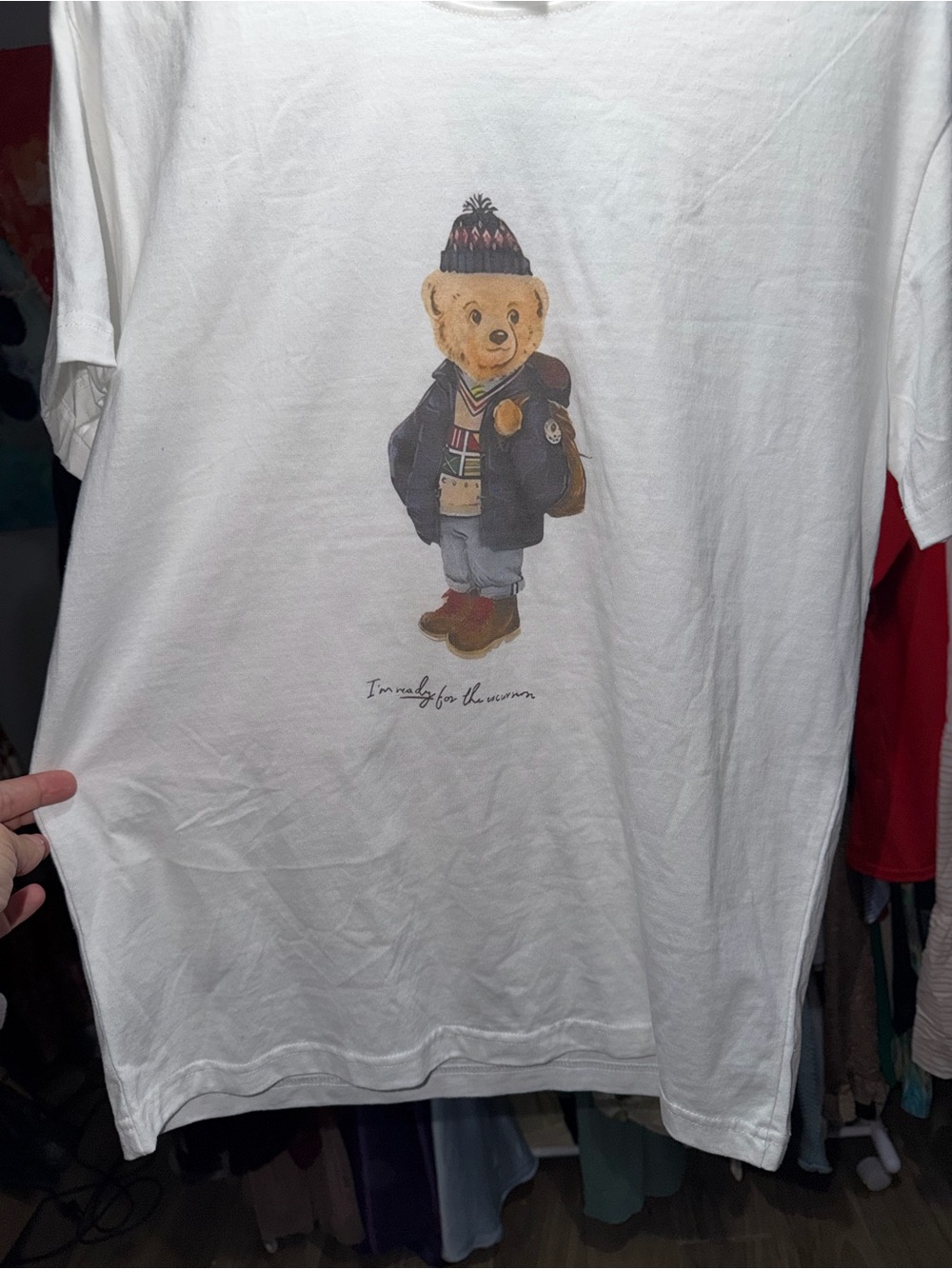 White Graphic Bear Tee - Cozy Winter Style